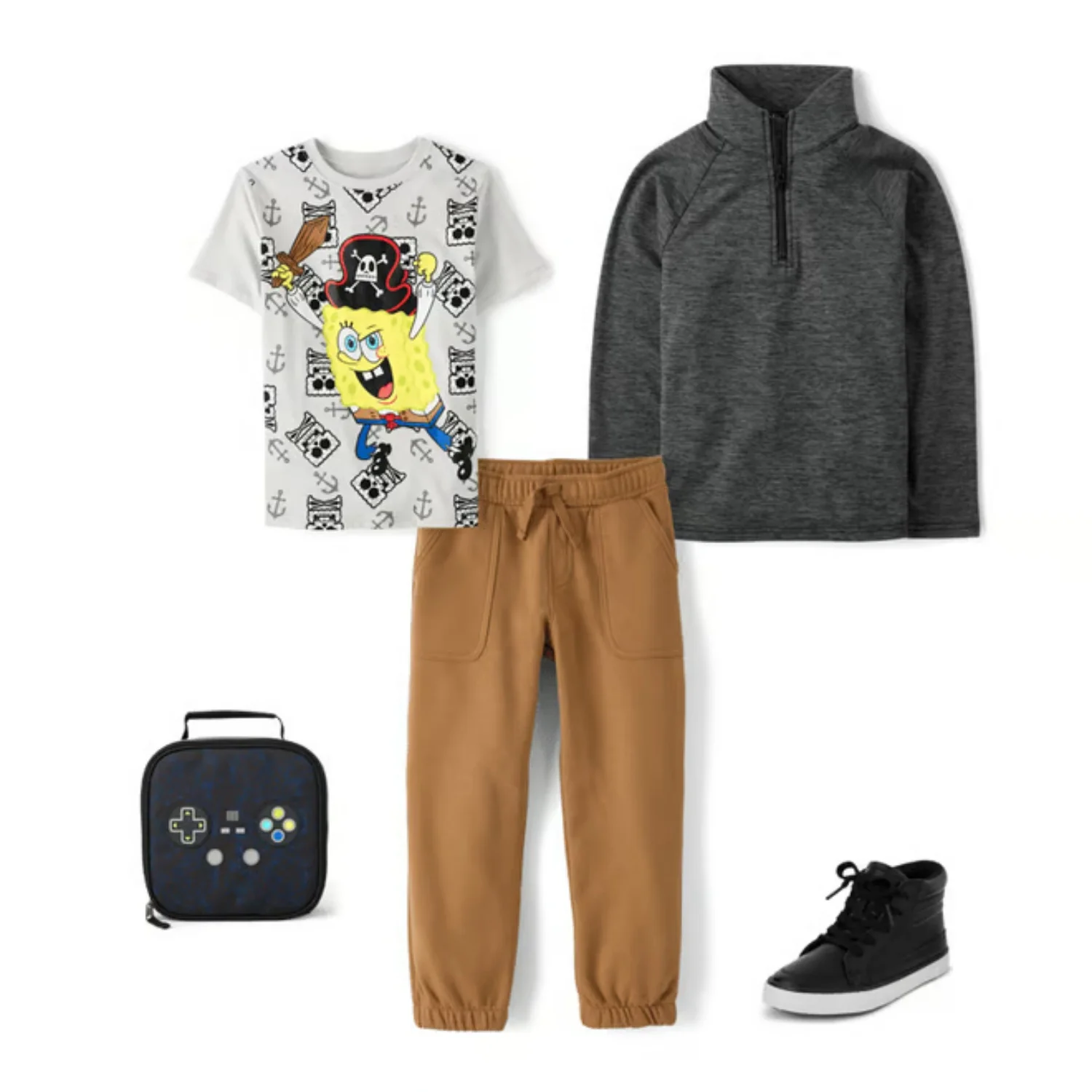 تي شيرت SpongeBob SquarePant Pirate Graphic لعام 2026 - تي شيرت قطني صيفي رمادي، زوجين للبالغين/الأطفال #1