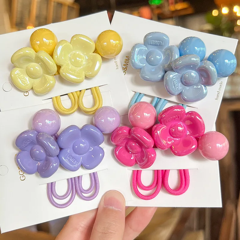 2PCS New Candy Colored Camellia Cute Princess Headwear Kids Elastic Hair Bands Children Hair Ropes Girls Hair Accessories