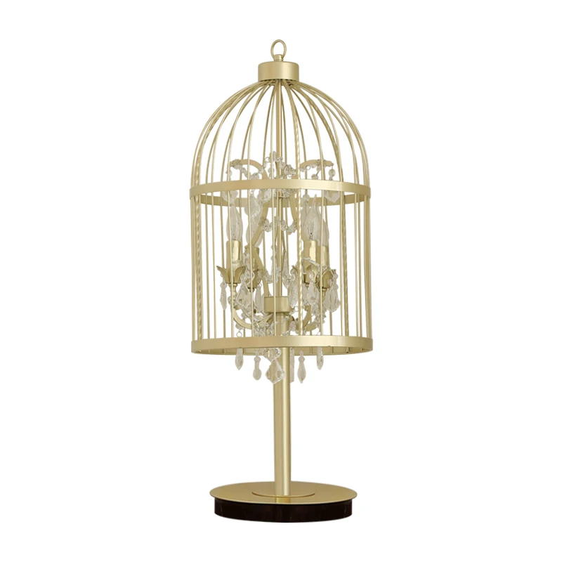 

American style retro birdcage crystal desk lamp, European style living room, bedroom, study, golden luxurious creative decorativ