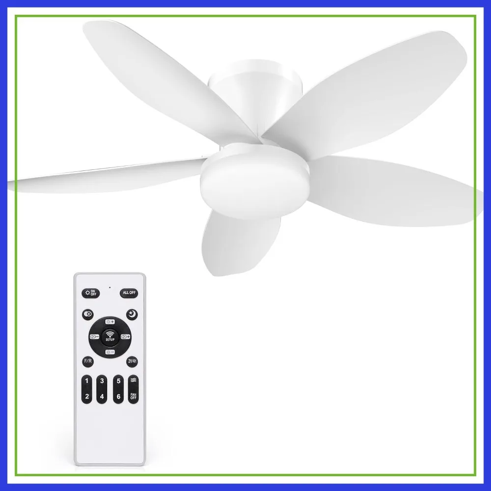 

35 Inch Ceiling Fan with Lights and Remote, Quiet Low Profile, 6 Speeds, Dimmable LED, Reversible Blades for Bedroom Living Room