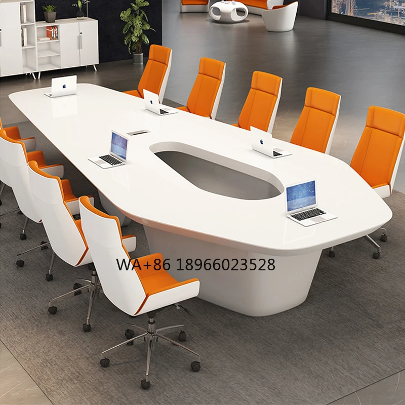 

Conference Room Table Modern Design Office Desk Furniture Special-Shaped High Glossy White MDF Meeting Table