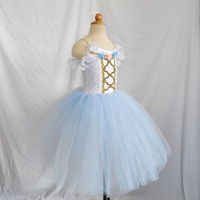 Vestido de balé longo céu azul profissional traje de balé clássico bailarina ballet tutu criança menina adulto princesa tutu vestido de dança