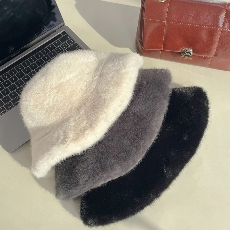 Autumn/Winter Fisherman Hat for Women - Korean Style Universal Fit Thickened Fleece Bucket Hat for Small Face and Trendy Look