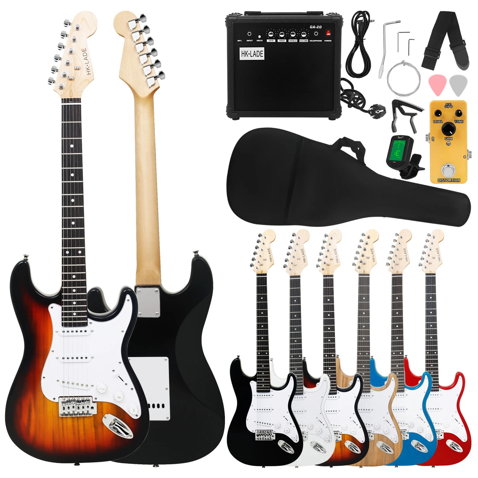 

HK.LADE 39 Inch Electric Guitar Rosewood Fingerboards with Amplifier Guitar Effect Pedal Strings 22 Frets ST Electric Guitar Set