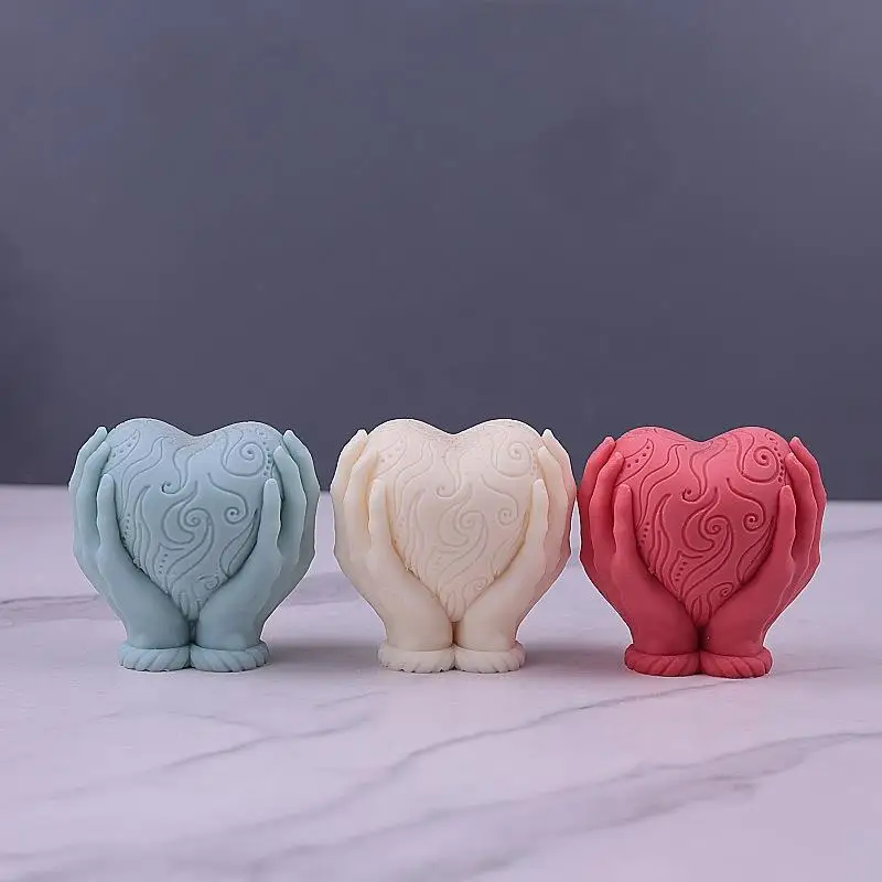 Hand Hold Love Candle Making Tool Relief Pattern Heart Soap Plaster Silicone Mould Wedding Chocolate Decor Valentine's Day Gift