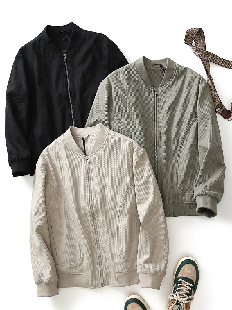 

Anti-Wrinkle Plaid Men's Baseball Collar Jaet Spring Autumn New Sle Casual Loose Pilot Coat Zipper Closure Long Sve