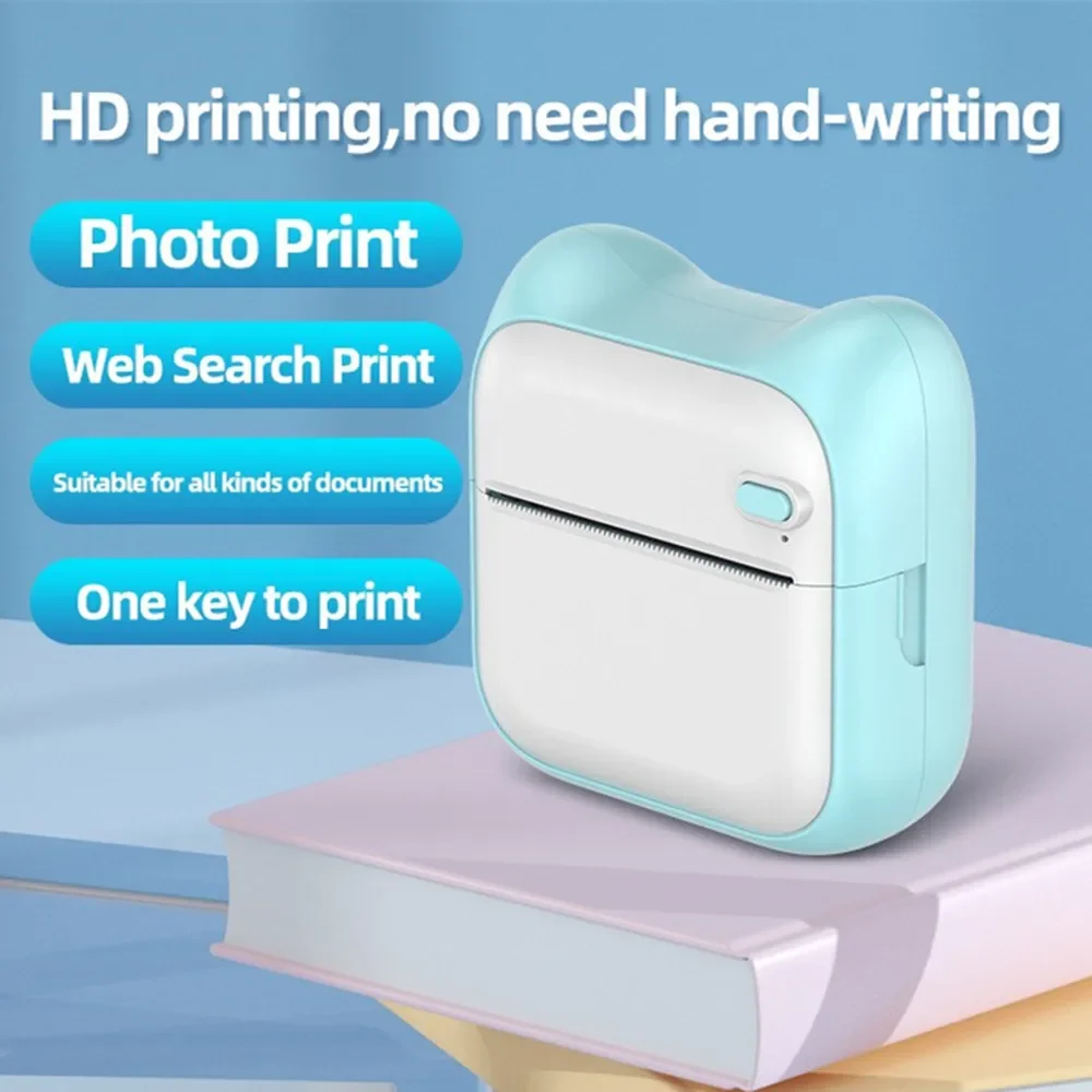 Printer Saku Portabel Ponsel Pencetakan Bluetooth Nirkabel Label Pelajar Kode QR Mesin Cetak Kertas Termal Android IOS