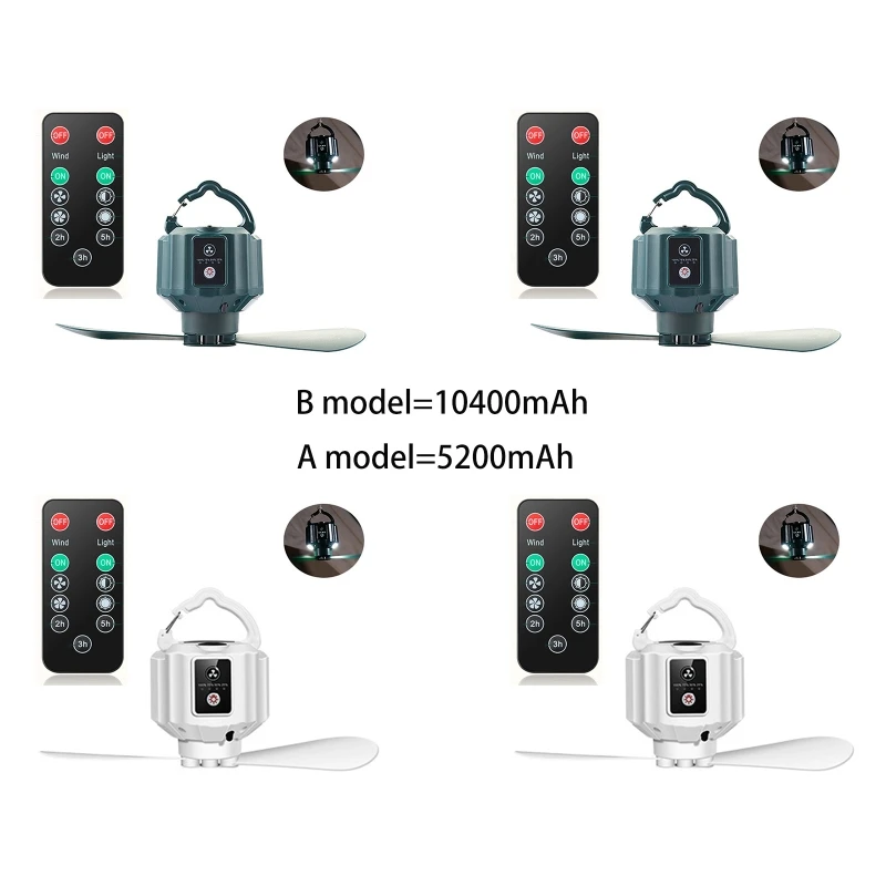 

2 in 1 Portable LED Camping Lantern with Ceiling Fan Light Rechargeable Hanging