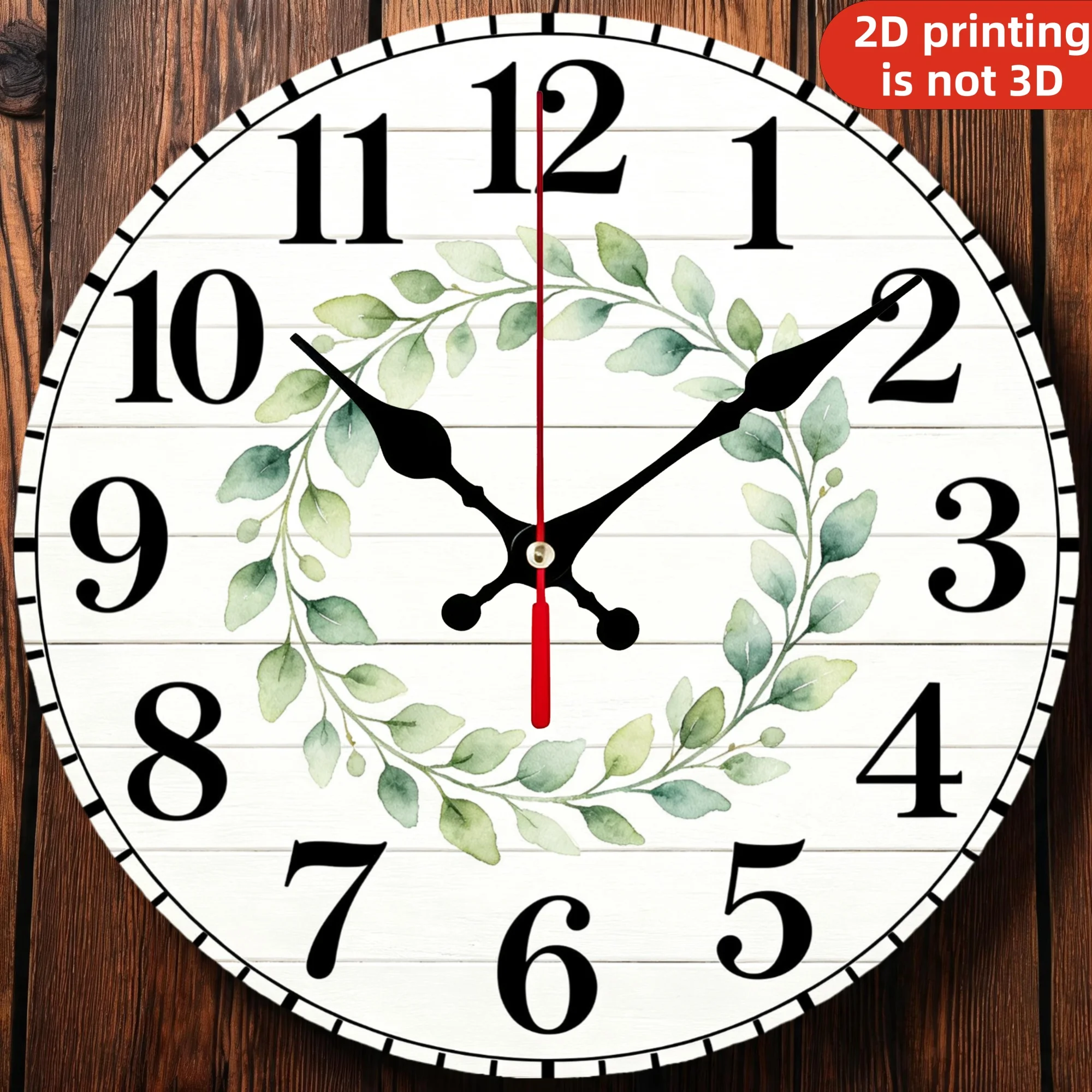 Eucalyptus Wreath Wooden Wall Clock, Silent Non Ticking Quartz Movement, 10/12 Inch Round Wood Clock for Home Decor, Living Room Bedroom Wall Decoration