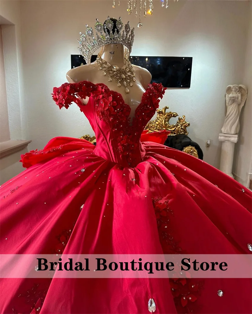 Requintado flores vermelhas princesa quinceanera vestido 2024 vestido de baile apliques contas cristais vestidos de 15 personalizado