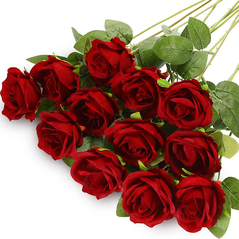 Artificial Red Roses Flowers, Fake Flower Branch, Realistic Rose for Wedding, Home Decoration, 5 Pcs, 8 Pcs, 12 Pcs, 20Pcs