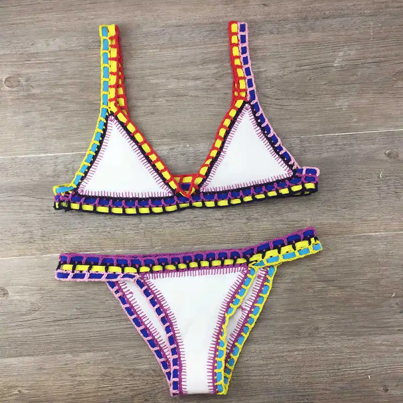 Kiini 2025 Tangan Rajutan Bikini Rajutan Splicing Baju Renang Set Baju Renang Wanita Transparente Seksi Biquini Biquine Brasileiro