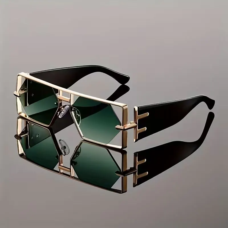 1 Pair of New European and American Style Men's and Women's Fashionable Classic Hollow-Out Retro Hip-Hop Sunglasses, Wide-Rim Design, Suitable for Various Activities, Full-Frame Eyewear Style, Everyday Casual Sunglasses