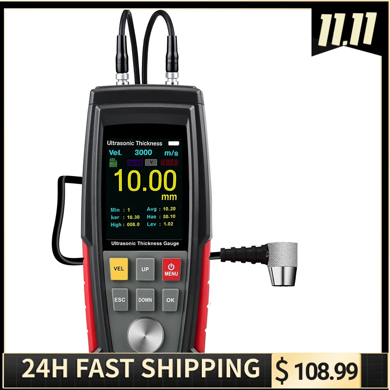 

WT130A Ultrasonic Thickness Gauge, Paint Thickness Gauge for Car, Range 1.2-300mm Measurement, Precision Probe, Data Storage
