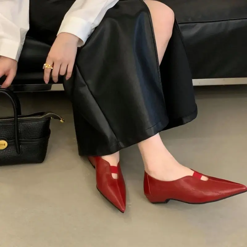 

Burgundy Flat Shoes Women Low Heel Pumps Summer Office Shoes Comfort Ballet Flats Ladies High Heels Sapatos Femininos 2025