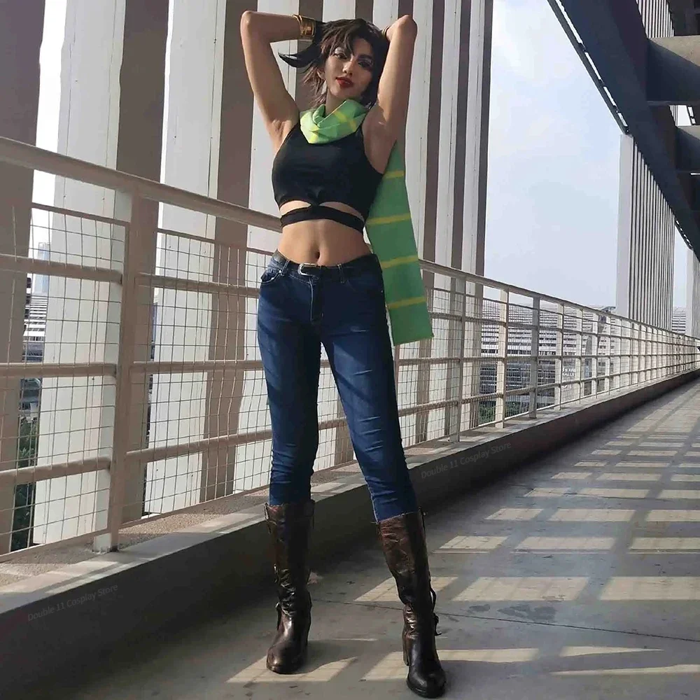 New Anime Joseph Joestar Cosplay Costume Adult Women Men Top Gloves Scarf Suit Uniform Halloween Clothes