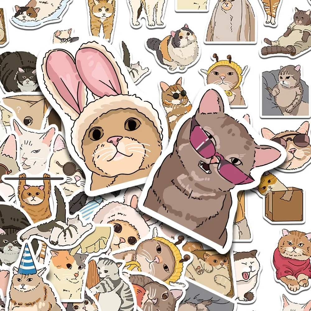 50 stücke Cartoon Nette Katze Ausdruck Aufkleber Aufkleber Für Telefon Laptop Sammelalbum Kühlschrank DIY Graffiti Wasserdichte Aufkleber