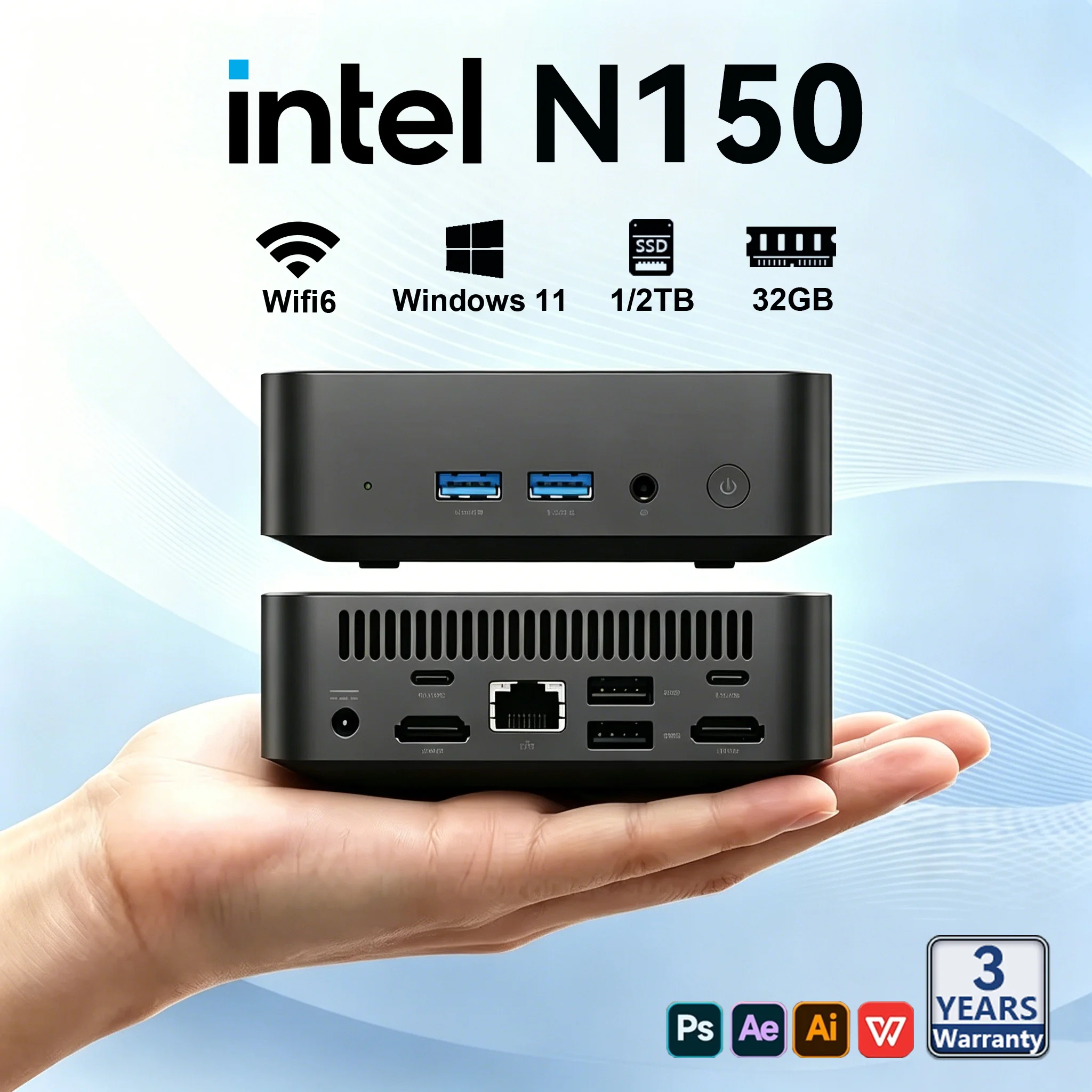 인텔 N150 미니 PC, 휴대용 컴퓨터, 16GB/32GB RAM, 1TB/2TB SSD, 게이밍 PC, 윈도우 11 프로, Wi-Fi 6, 블루투스 5.2, 사무 및 학습용 미니 PC, 데스크톱