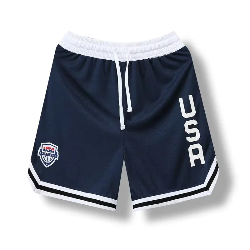 USA Print Basketball Shorts Training Men Active Shorts Loose Pockets Cycling Exercise Training Running Gum Sports Bottom Clothes