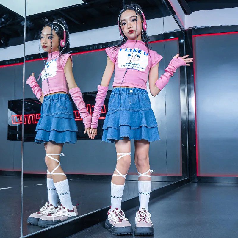 子供のためのボールルームダンス服、ヒップホップスカート、女の子のためのTシャツコスチューム、ジャズ衣装、ダンスウェア、ファッション