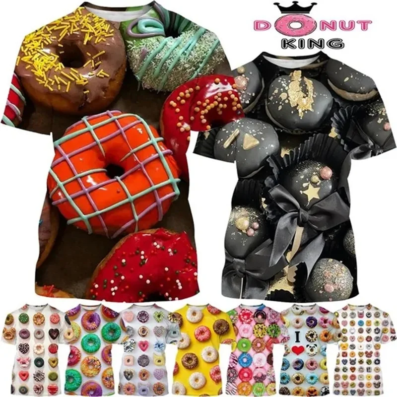 New 3d Printed Doughnut T Shirt Women Men Summer O Neck Short Sleeve Fashion Fun Graphic T-shirts Harajuku Y2k Street Tees Top