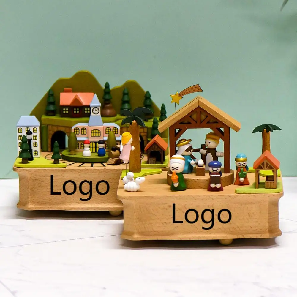 

Latest Designs Wooden Musical Box Logo Name Customization Clockwork Music Box for Children Gifts