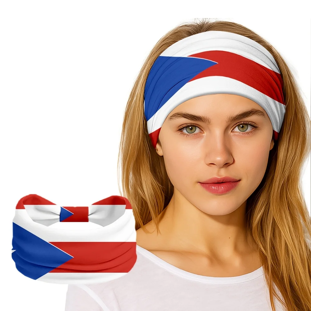 Custom 1pc Hair Band, Puerto Rican Flag Pattern Fashionable Lightweight Headband, Sports Headband, Bowknot Design, Valentine'S