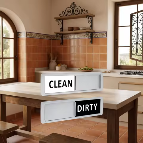 Clean and Dirty Dishwasher Magnet Sign,Optional Adhesive Magnetic Kitchen Decor, Easy Read，Shutter Slide Magnets for Dish Washer