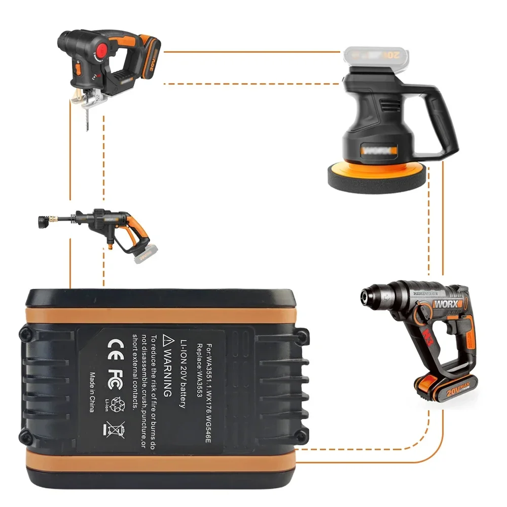 Für worx 20V Batterie wa3553/wa3551 Ersatz Li-Ionen-Akku-Elektro werkzeuge wa3572 wx390 wx176 wx178 wu268 für Powershare-Serie