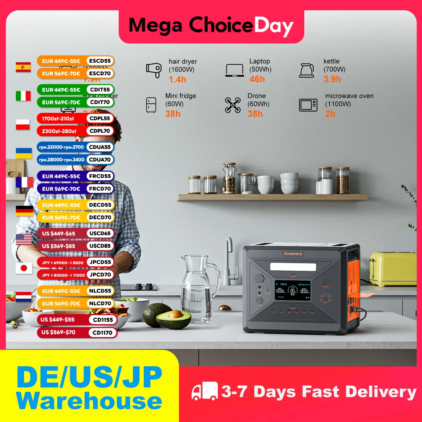 

Greenery AC Output Charging Station G2500 Energy Storage Portable External Battery With Handle Trolley Outdoor Camping Equipment