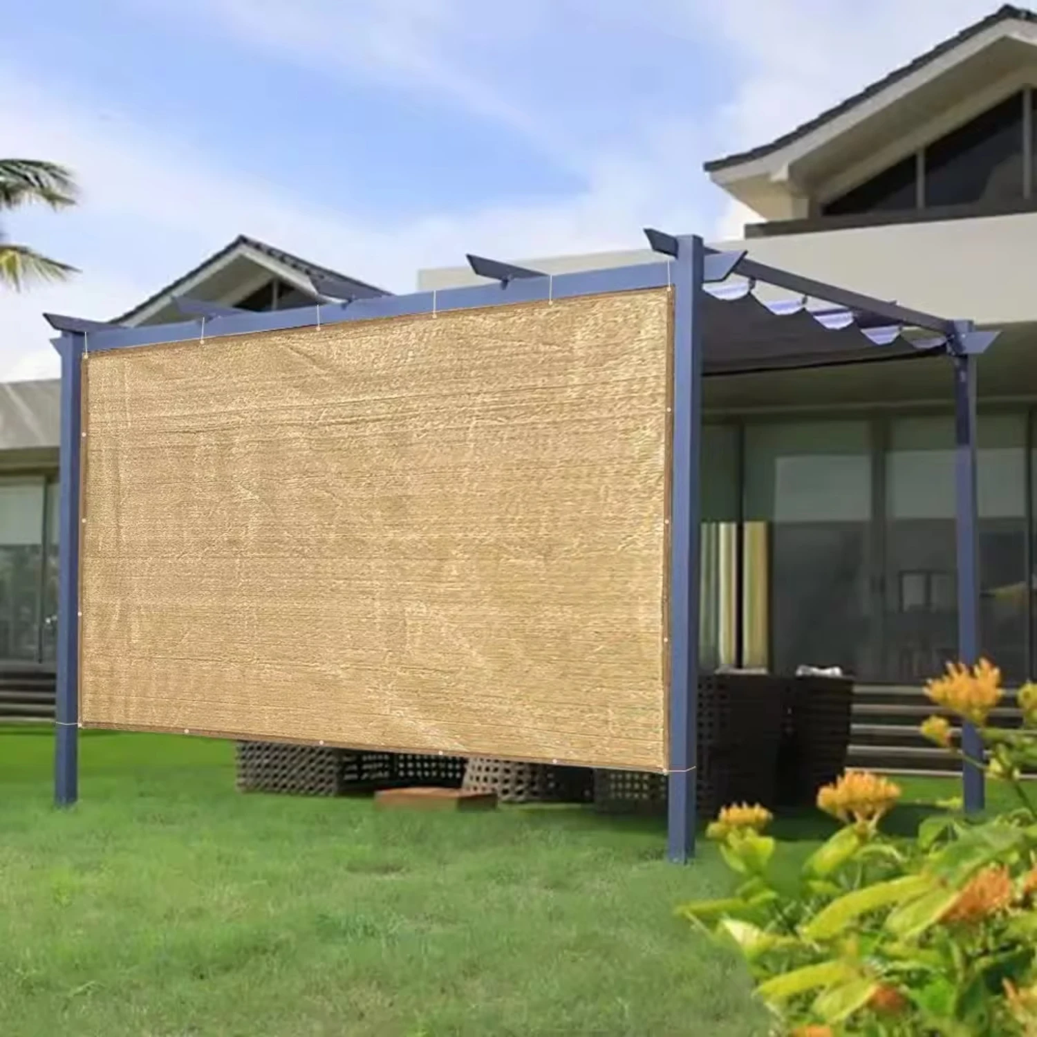 

Наружная беседка, теневая крышка, навес, внутренняя конфиденциальность, теневая панель с люверсами на 2 стороны, 6 'x 10', бежевый