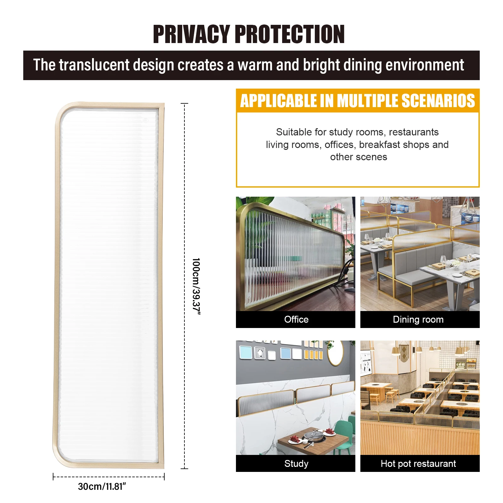 Screen Divider Translucent Table Partition Divider 39.4X11.8In Commercial Decorative Screen Privacy Panels for Restaurant