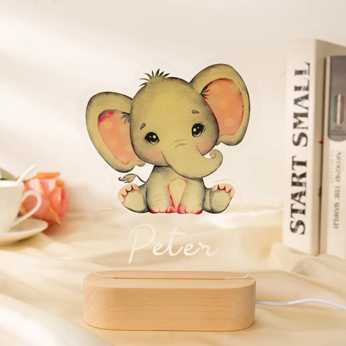 Customized Name LED USB Night Light Personalized Animal Design Acrylic Lamp for Baby Kids' Bedroom Home Decor Birthday Gift