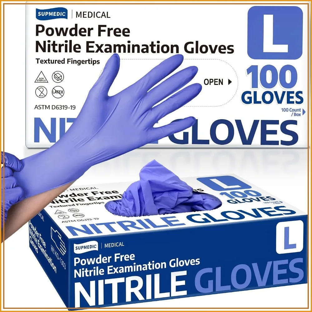 Nitrile Exam Gloves, Powder-Free, Latex-Free, Food Safe, Disposable, Blue, 100/1000 Ct