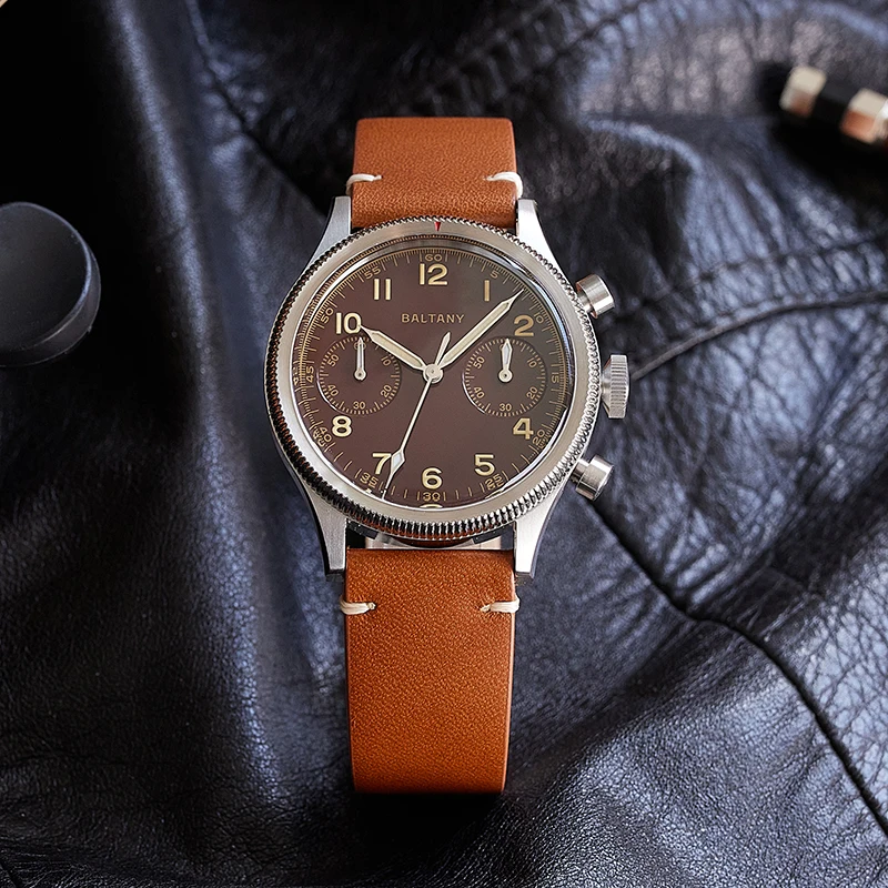 Baltany Chronograph Miyota 6S21 Movement Watch Rotating Bezel Quick Reset Stainless Steel 50M Waterproof Military Vintage Watch