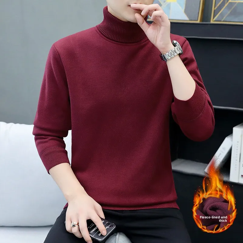 

Men's High Collar Fce Lined Knit Sweater Thiened Inteated Velvet Faionable Winter Base Layer Casual Long Sve