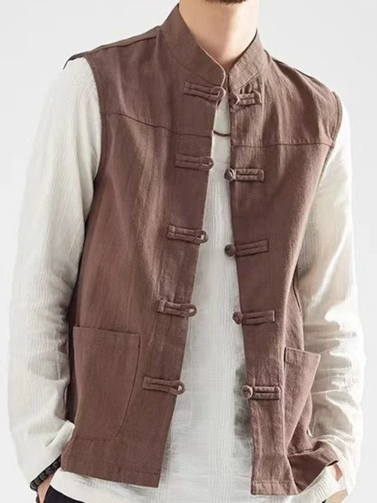 

Ethnic style Men's Sleeveless Tang Suit Vest Chinese Style Retro Buttoned Tank Top Jacket Hanfu Hipster Daily Summer Wear