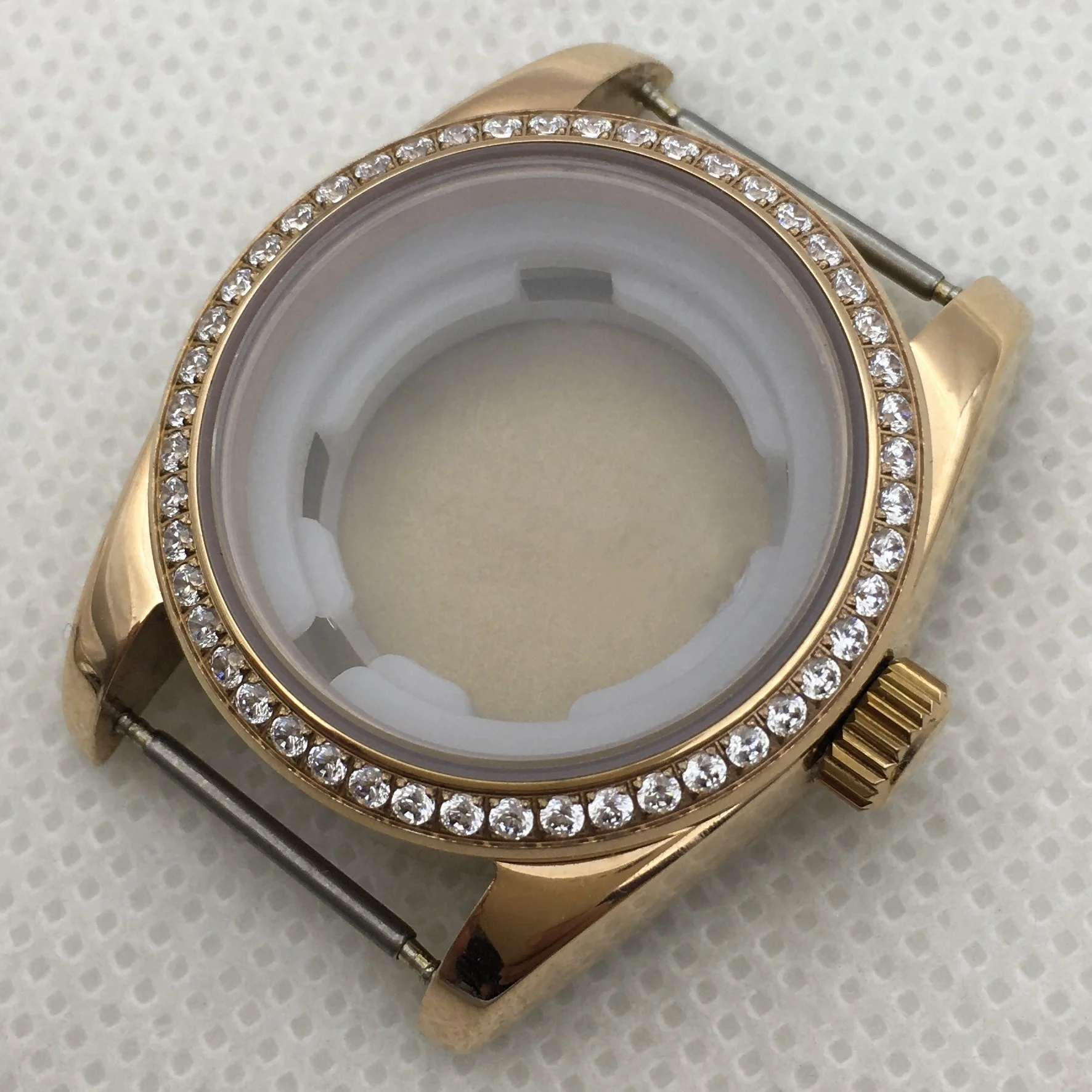 Casing Baja Tahan Karat 31MM Bingkai Berlian Kaca Safir Emas dan Perak Mawar Emas Cocok untuk Olahraga Wanita NH05 dan NH06