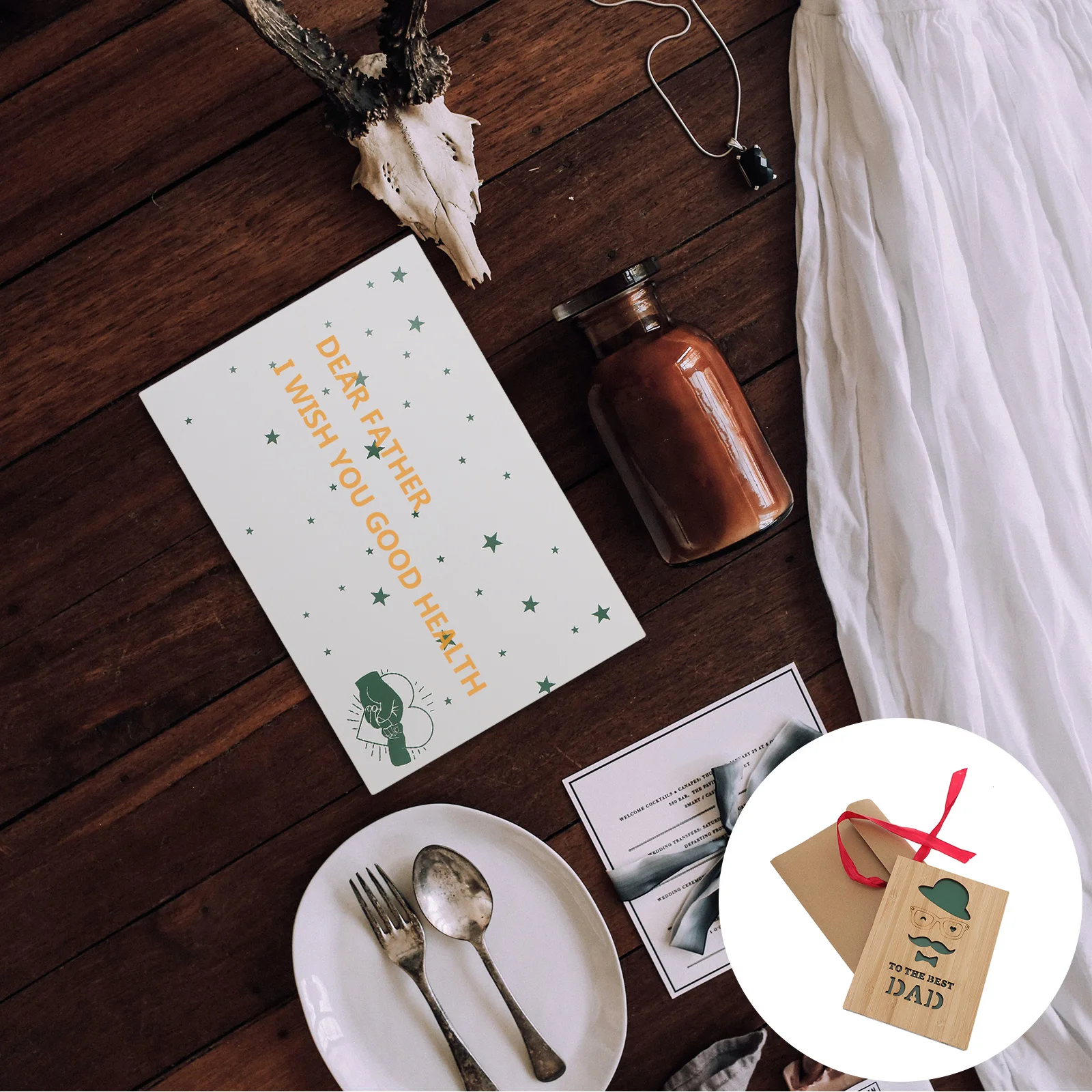 

1pcs Wooden Greeting Card For Dad Father'S Day Gift Wood Blessing Card For Father Thick Strong Writing Space Practical Present