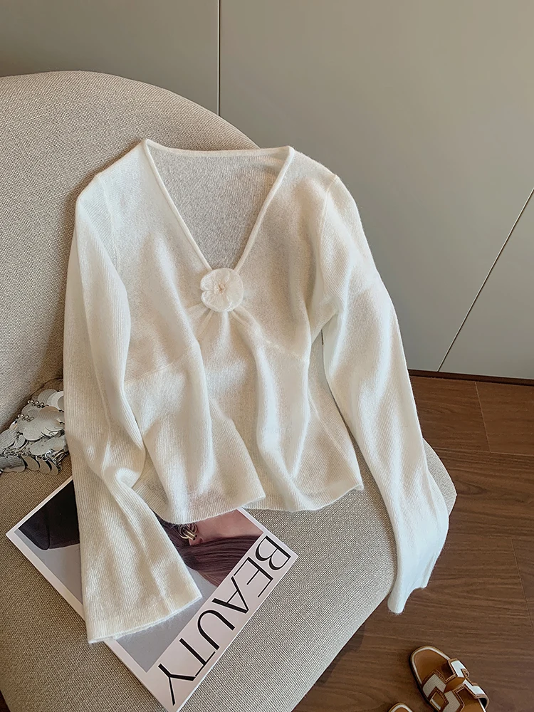 

Retro Korean Sle Striped V-Ne Knitted Sweater Loose Women's Top Casual Comfortable Long Sve Autumn Faion Design