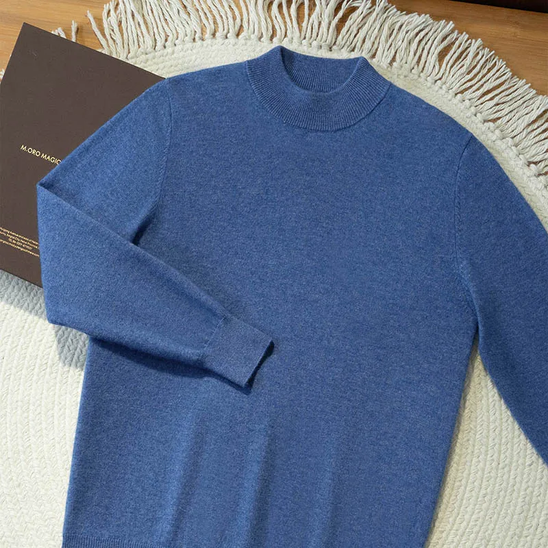 

High-end Men's 100% Goat Cashmere Sweater Autumn Winter Mock Neck Long Sleeve Pullover Smart Casual Thick Warm Cashmere Knitwear