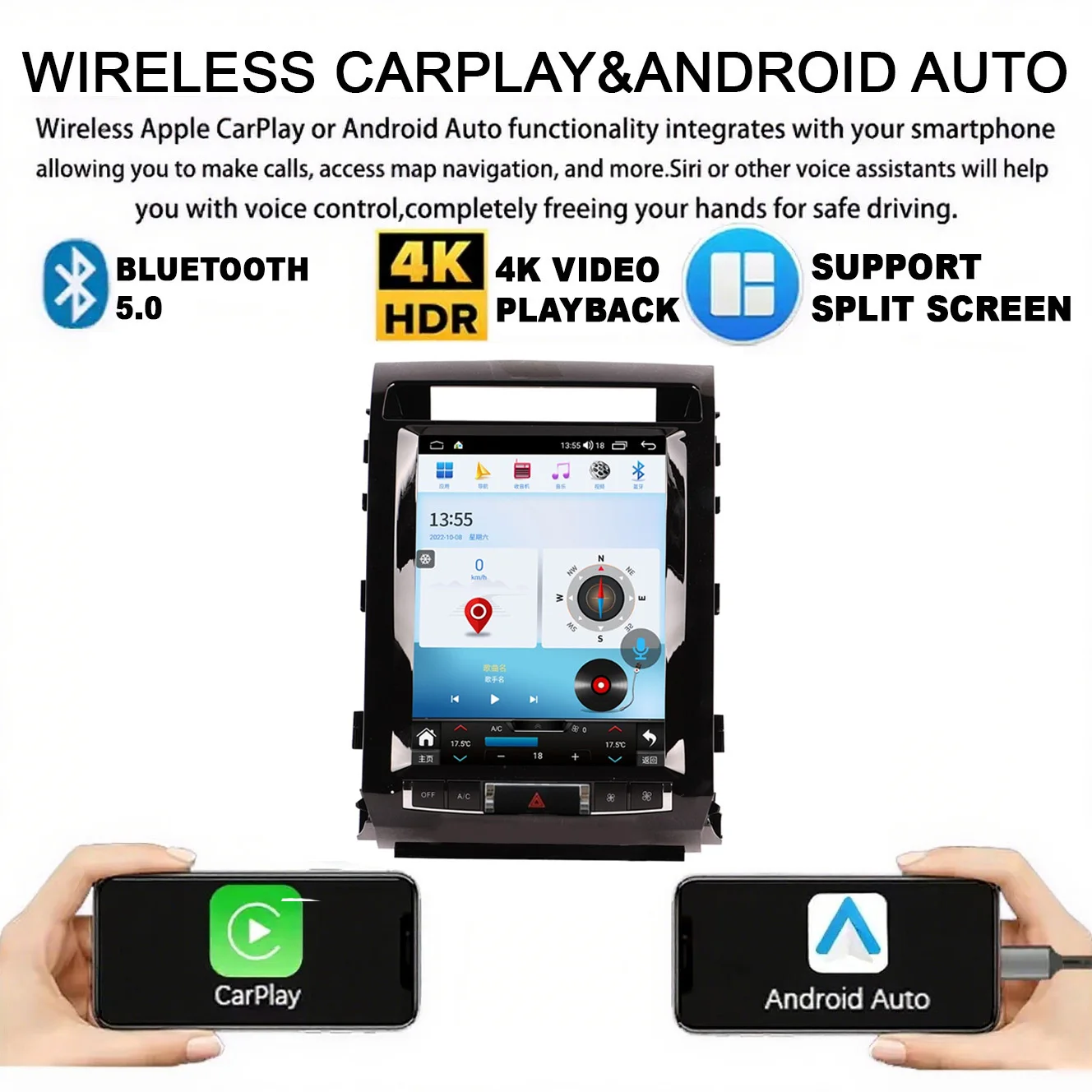 لتويوتا لاند كروزر 2008-2015 12.1 'أندرويد 14 مشغل راديو السيارة لتحديد المواقع والملاحة السيارات ستيريو الوسائط المتعددة فيديو Headunit carplay