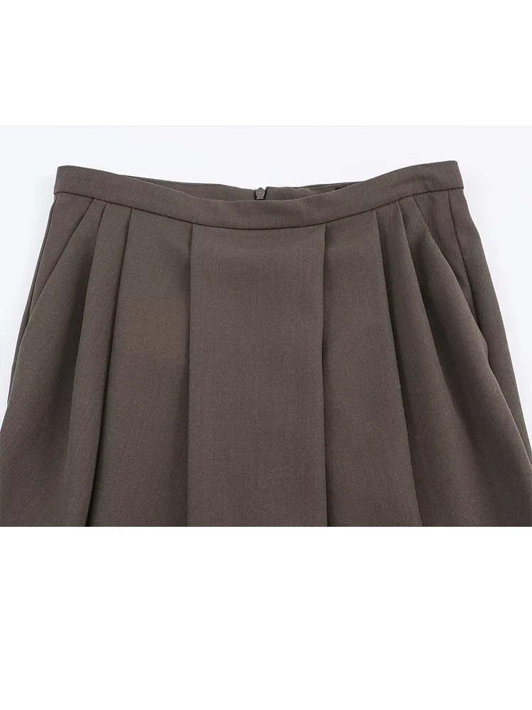 HH primavera otoño mujer viajero Blazer falda traje de dos piezas manga larga un botón Blazer + bolsillos con cremallera faldas plisadas sólidas