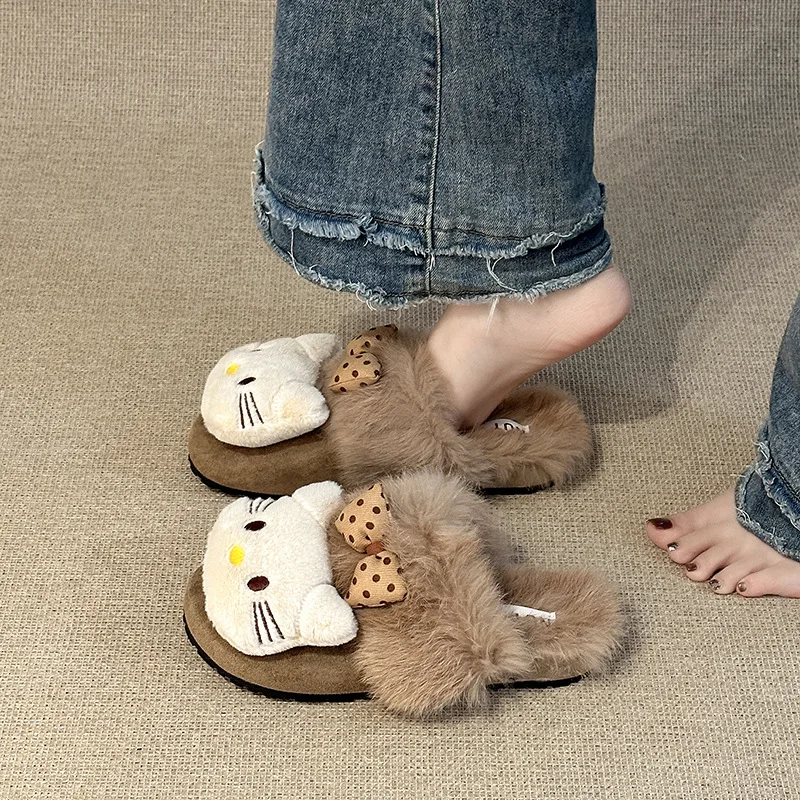 

Kids' Slippers House Shoes Winter Shoes For Cat Cartoon Cotton ​​Girls Anti-slip Soft Bottom Warm Brown Khaki Shoes Size 35-40
