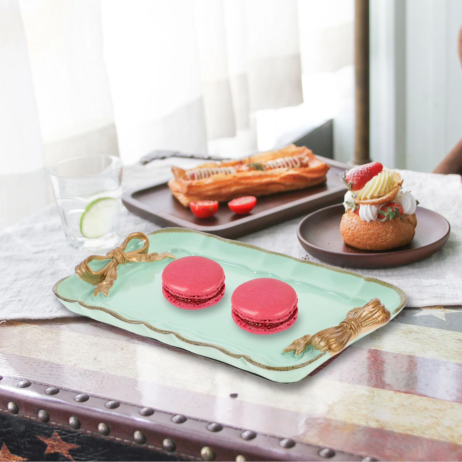 

Rectangular Resin Fruit Plate Vintage Bowknot Design Serving Tray Multipurpose Decorative Tableware Tray for Home Party Events