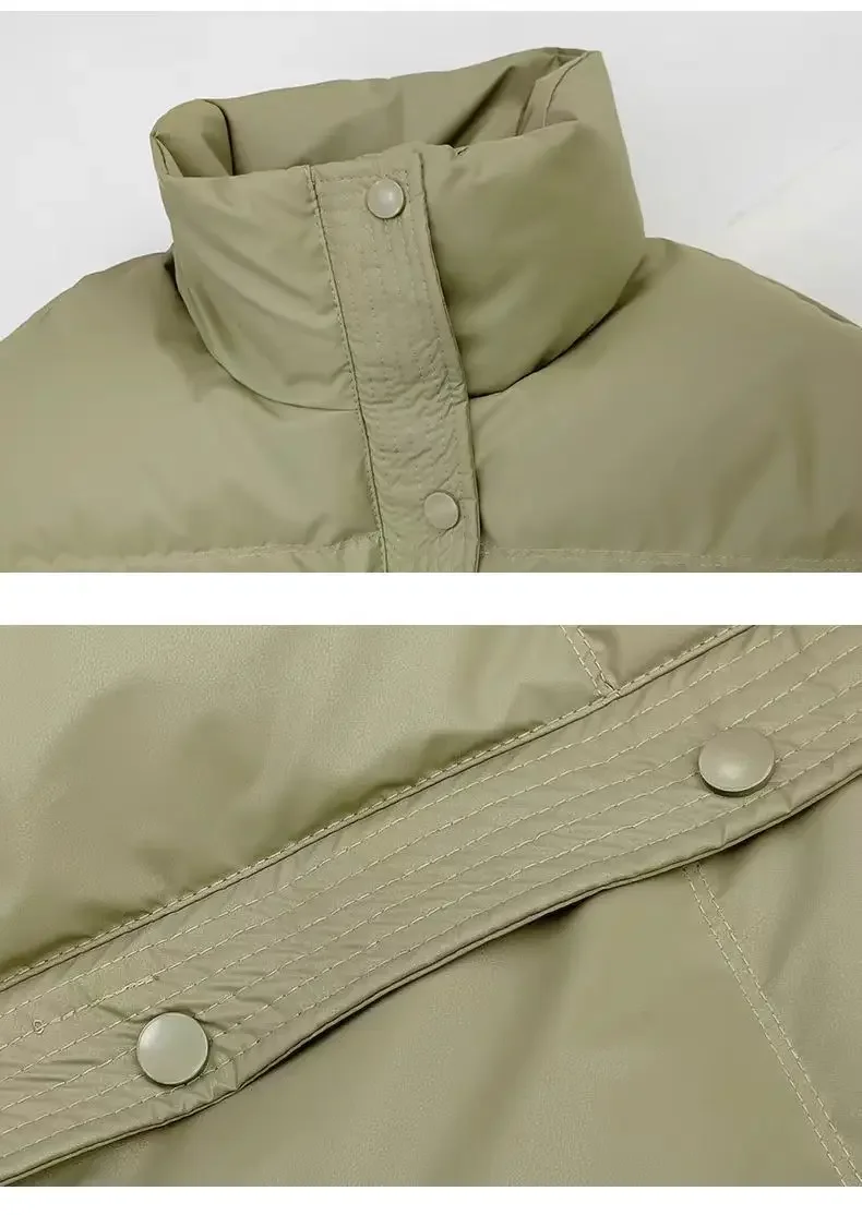 2026 Winter Warme Dicke Parkas für Damen, Neue Mode, Locker Geschnittene Kurze Jacke, Damen Baumwollgefütterter PU-Leder Eleganter Reißverschluss-Mantel, Y2K Tops – Detail 8