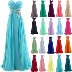 A Line Chiffon Strapless Crystals Beading Pleat Bridesmaid Dresses Wedding Party Formal Evening Prom Floor Length Lace Up