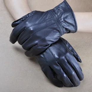 Men's Real Genuine sheepskin Leather Gloves Black Gloves Touch Screen Button Fashion Brand Winter warm leather gloves