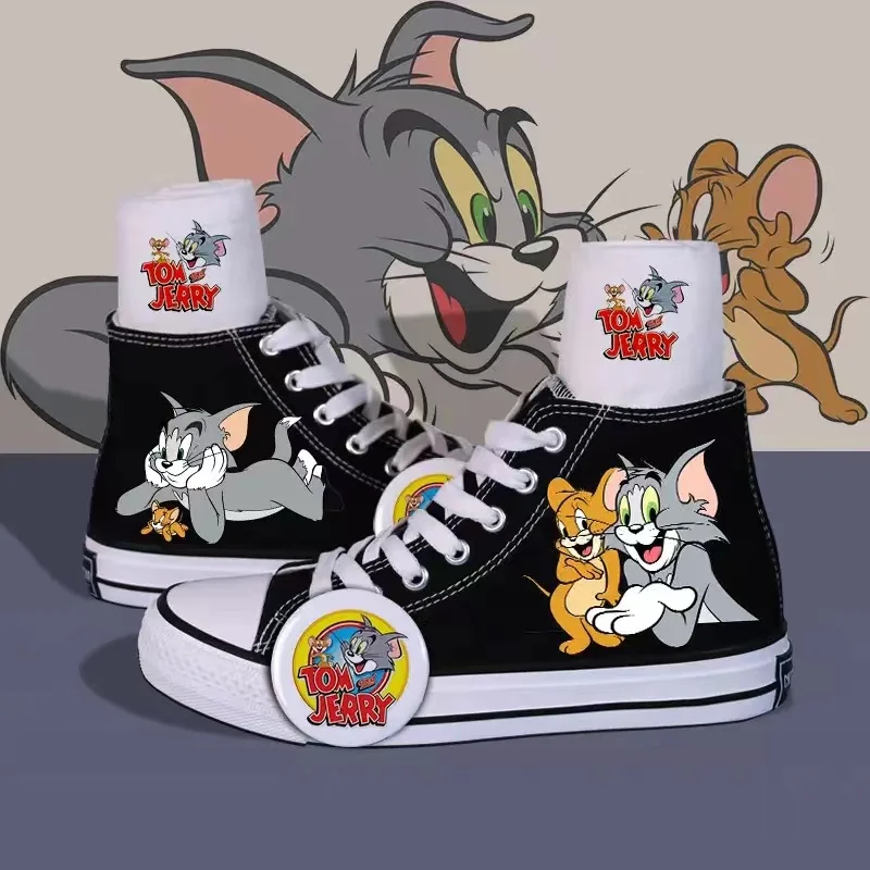 real photos cat and mouse Tom and Jerry 2025 New plus big Students Girl sprots black man Canvas board Shoes women Casual Shoes