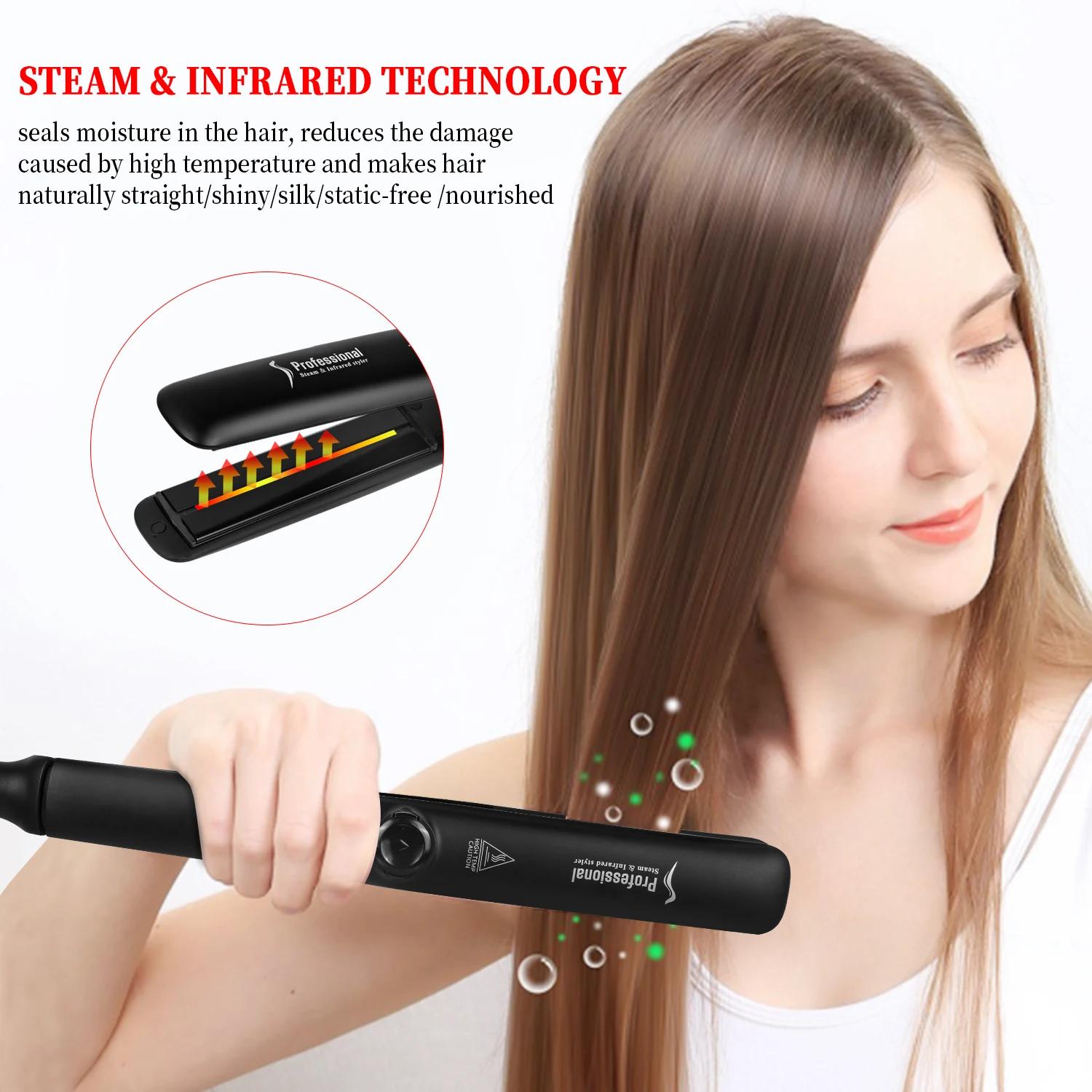 Hair Straightener Professional Infrared Steam Straightening Irons Argan Oil Treatment Vapor Flat Iron Hair Flat Iron 110V-240V